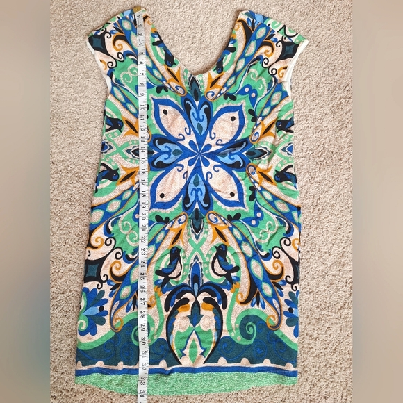 Anthropologie Maeve Womens Bluw And Green Folksong Shift Dress V-Neck - Size XS - Picture 5 of 9